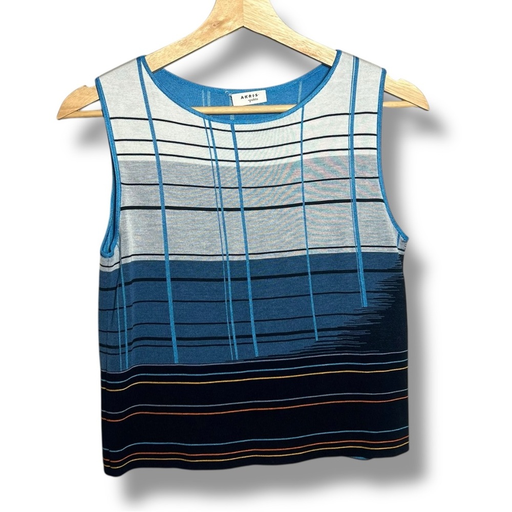 Akris Punto Blue Gradient Striped Sleeveless top SMALL